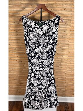 Lauren By Ralph Lauren Dark Navy Sleeveless Floral Cowl Neck Dress